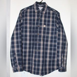 Carhartt Relaxed Fit Long Sleeve Button Down Blue Brown Plaid Shirt Mens Small